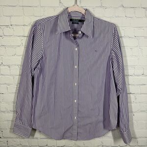 Ralph Lauren Button Up Shirt Blouse Women Medium Striped Purple White Preppy